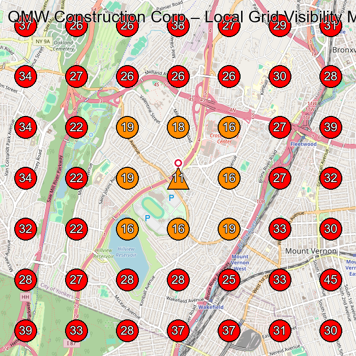 QMW Construction Corp GeoGrid visibility map for Construction Company in Mt Vernon